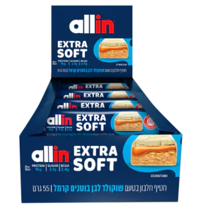 חטיף חלבון סופט בטעם שוקולד לבן בוטנים קרמל 24 יחידות