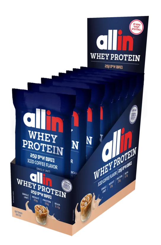 אבקת חלבון WHEY בטעם אייס קפה 15 מנות אישיות | AllinPro